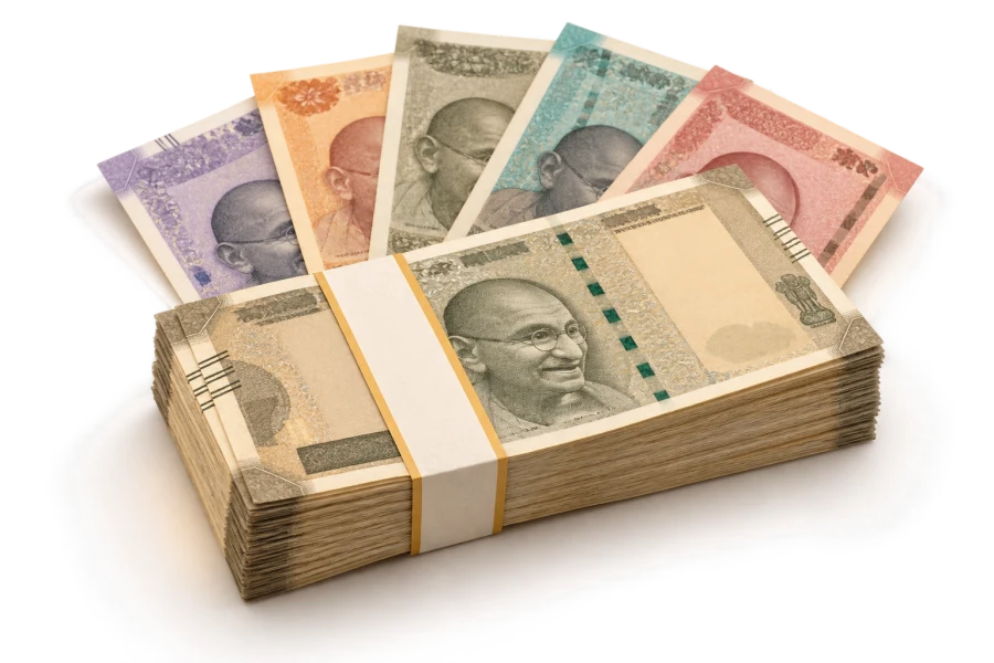 A bundle of Indian rupee notes for the cash prize